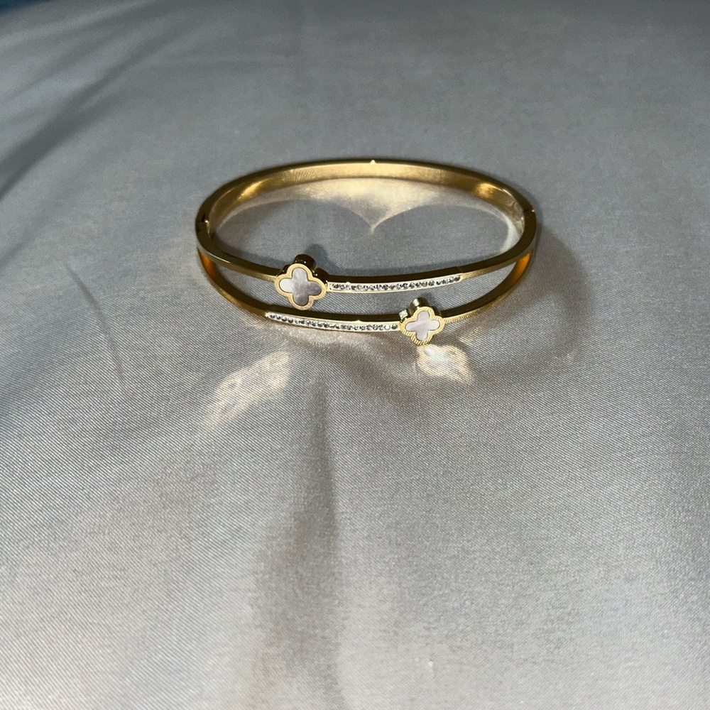 Gold and White Minimalist Open Bracelet